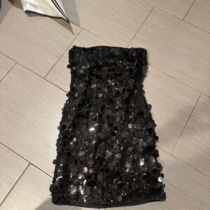 Black Sequin Strapless Dress